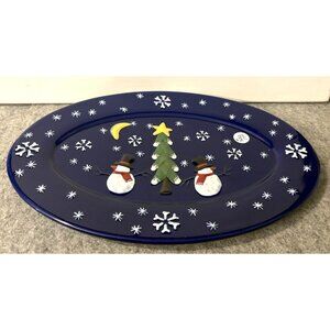 2001 Tender Heart Cobalt Blue Snowman Platter  13.5 X 9.25"  # 3281